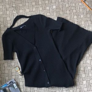 Zara knit midi maxi t shirt ribbed button up v back dress